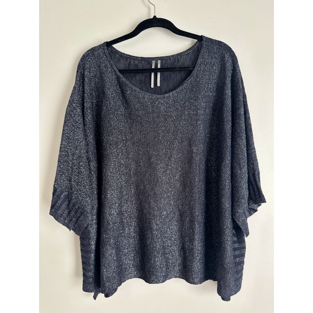 by Anthropologie XL Womens Top Metallic Shimmer Wide Sleeve Tunic Black Comfort